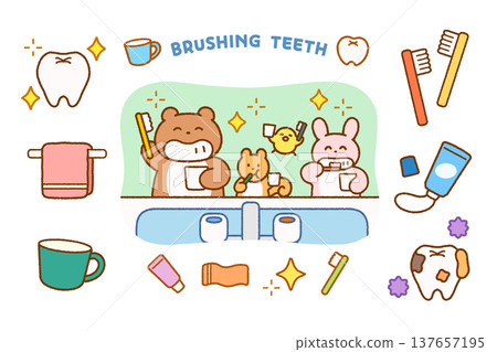 動物造型刷牙插畫套組 | 適合日常習慣和幼兒 動物造型刷牙插畫套組 | 適合日常習慣和幼兒 137657195