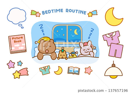 動物角色睡前插畫套裝 | 適用於日常作息與兒童 137657196