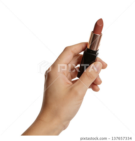 Hand Holding Red Lipstick Beauty Product Mockup 137657334