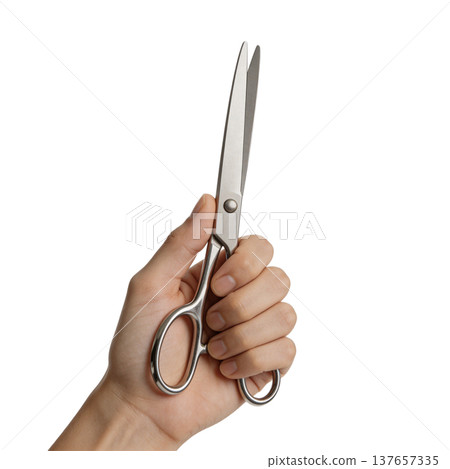Hand Holding Metal Scissors Tool Mockup 137657335