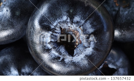 Close up Fresh blueberries healthy food in wooden bowl 137657432