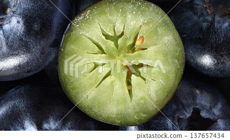 Close up Fresh blueberries healthy food in wooden bowl 137657434