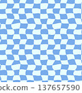 Wavy checkered vector seamless pattern vector. Blue and light blue warped checkerboard background. Abstract retro squares repeat design. Modern, bold geometric groovy tile for summer, cheerful design 137657590