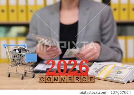 Future of commerce explored through financial planning and investment strategies in a bustling office setting 137657664