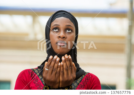 close-up of young muslim woman. 137657776