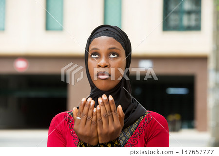 close-up of young muslim woman. 137657777