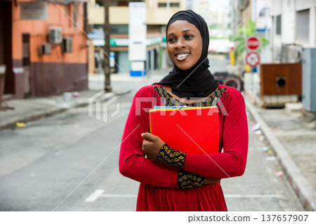portrait of muslim female, smiling. portrait of muslim female, smiling. 137657907