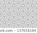 Intricate geometric pattern with repeating circular and star-like shapes, creating a symmetrical vector design 137658184