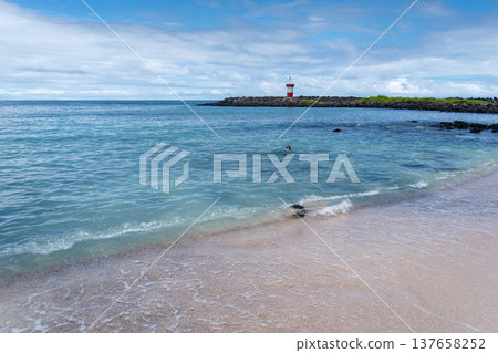 Beautiful view of Playa Baquerizo beach, San Cristobal Island Beautiful view of Playa Baquerizo beach, San Cristobal Island 137658252