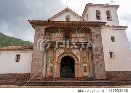 Ornate Facade of the Andahuaylillas Church in the Peruvian Andes 137658268