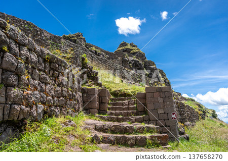 Inner View of Waqrapukara Archaeological Site in the Andean Highlands, Peru 137658270