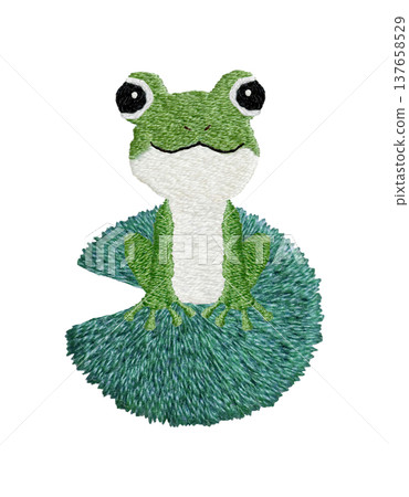 [Frog and Lotus Leaf] Hand-embroidered illustration material 137658529