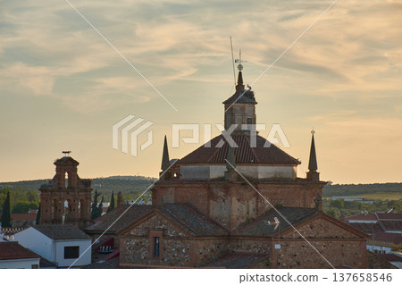 Sunset view of a historic church from the Llerena Viewpoint Inn 137658546