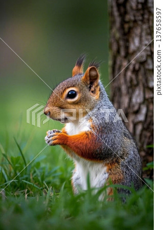 Squirrel standing under the tree 137658597