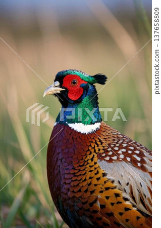 色彩斑斓的野鸡特写 137658809
