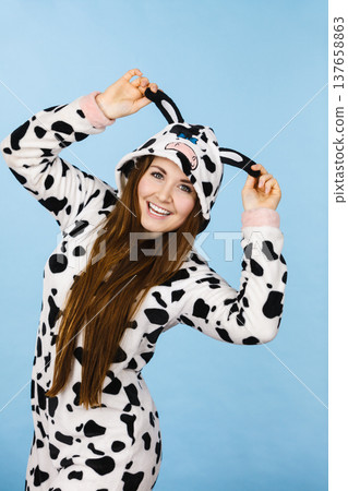Woman wearing pajamas cartoon smiling Woman wearing pajamas cartoon smiling 137658863