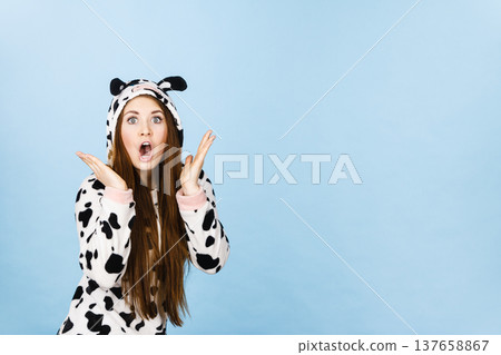 Woman wearing pajamas cartoon surprised face Woman wearing pajamas cartoon surprised face 137658867