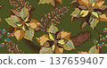 seamless pattern with autumn leaves and berries 137659407