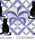 seamless pattern with cats and traces 137659409
