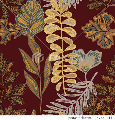 seamless pattern with tropical leaves seamless pattern with tropical leaves 137659411