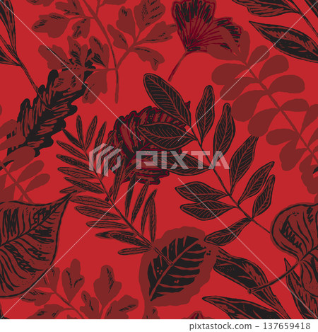 seamless pattern with tropical leaves seamless pattern with tropical leaves 137659418