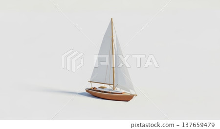 Elegant sailboat isolated against minimalist white background Elegant sailboat isolated against minimalist white background 137659479