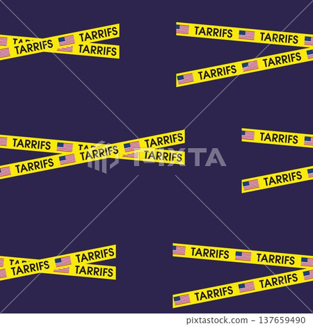 Tariff Warning yellow barricade Set Banner with yellow warning lines with TARIFFS text and United States Flag. seamless warning lines, ribbons, economic zones, trade barriers, restrictions Tariff Warning yellow barricade Set Banner with yellow warning lines with TARIFFS text and United States Flag. seamless warning lines, ribbons, economic zones, trade barriers, restrictions 137659490