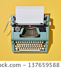 Vintage typewriter on bright yellow background with blank paper ready for writing creative thoughts and ideas 137659588