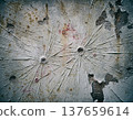 Bullet marks on a textured wall showing impact patterns in an urban environment 137659614