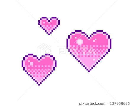 Pixel art, cute pink heart decoration illustration with gradient. 137659635