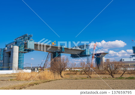 大阪府,新名神高速公路,淀川右岸高槻高架橋建設,2026年2月 大阪府,新名神高速公路,淀川右岸高槻高架橋建設,2026年2月 137659795