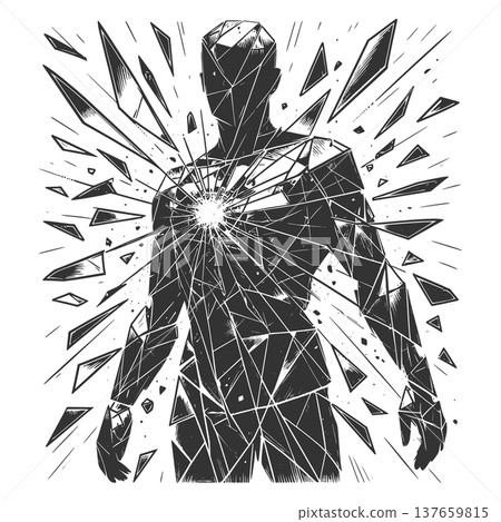 Shattering Glass Human Figure Explosion Concept Shattering Glass Human Figure Explosion Concept 137659815