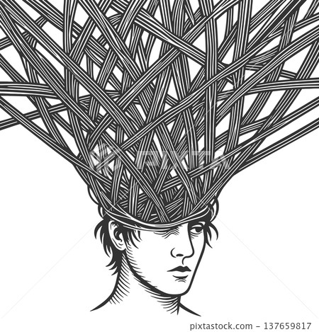 Human Head With Chaotic Thought Lines vector 137659817