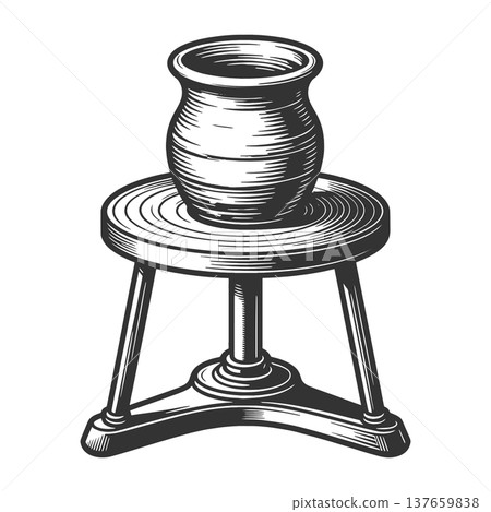 Pottery Clay Vase On Potter Wheel raster Pottery Clay Vase On Potter Wheel raster 137659838