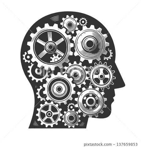 Human Head Silhouette With Mechanical Gears vector Human Head Silhouette With Mechanical Gears vector 137659853