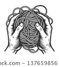 Hands Holding Tangled Ball Of Yarn sketch vector 137659856