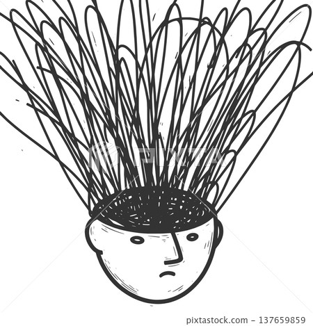 Human Head With Chaotic Thought Lines vector 137659859