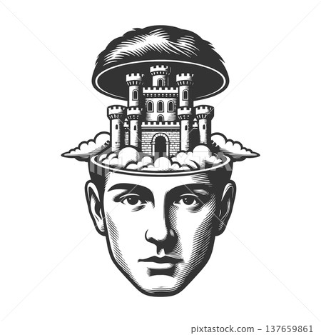 Human Head Open Castle Mind vector illustration 137659861