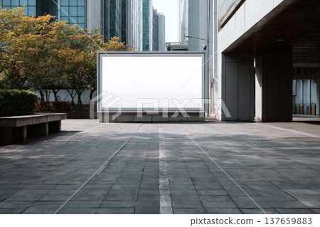 Billboard sign mockup in the urban environment, blank space to display your advertising or branding campaign. 137659883