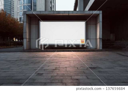 Billboard sign mockup in the urban environment, blank space to display your advertising or branding campaign. 137659884