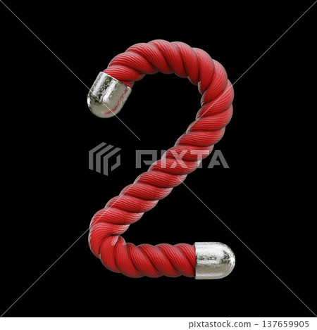 Red rope Font Number 2 TWO 3D 137659905
