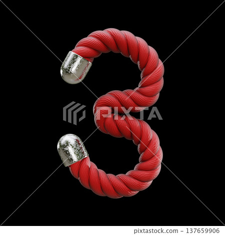Red rope Font Number 3 THREE 3D Red rope Font Number 3 THREE 3D 137659906
