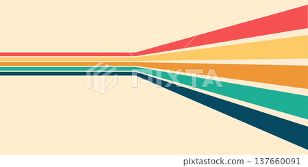 Retro inspired rainbow waves pattern with colorful curvy lines. Groovy vintage 70s background, abstract psychedelic sunshine design with warm summer color texture. Retro inspired rainbow waves pattern with colorful curvy lines. Groovy vintage 70s background, abstract psychedelic sunshine design with warm summer color texture. 137660091