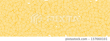 Yellow ramen soup texture background. Asian instant noodle, pasta or spaghetti. Japanese, Chinese wavy design. Background abstract food illustration 137660101