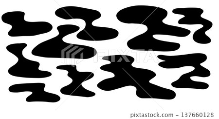 Black fluid puddle shapes with smooth wavy silhouettes and flowing liquid forms. Minimal vector splash set for backgrounds frames stains and modern graphic use Black fluid puddle shapes with smooth wavy silhouettes and flowing liquid forms. Minimal vector splash set for backgrounds frames stains and modern graphic use 137660128