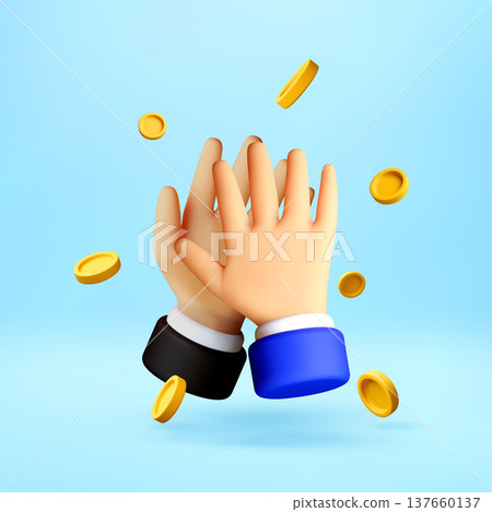 3D Two hands giving a high five and gold coins 137660137