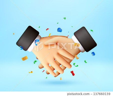 3D Two handshaking businessman hands with confetti 3D Two handshaking businessman hands with confetti 137660139