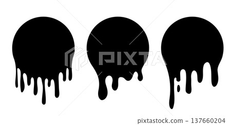 Paint drip circle labels. Black paint liquid. Ink drop set. Black inkblot. Paint drip circle labels. Black paint liquid. Ink drop set. Black inkblot. 137660204