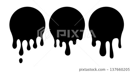 Paint drip circle labels. Black paint liquid. Ink drop set. Black inkblot. Paint drip circle labels. Black paint liquid. Ink drop set. Black inkblot. 137660205
