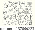 Hand drawn electricity and lighting doodle set with bulbs, plugs, cables and batteries 137660223